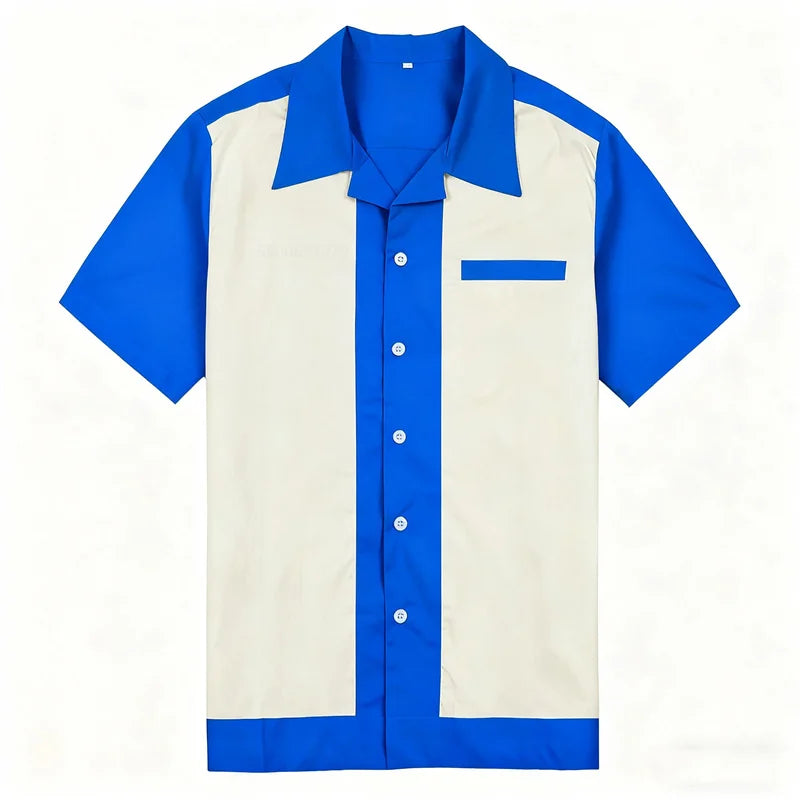 Camisa casual masculina de manga curta com lapela de boliche, camisa esportiva diária, roupas de clube confortáveis e respiráveis, entrega rápida