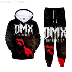 Hip hop rapper dmx impressão 3d conjuntos de treino masculino moda terno esportivo moletom com capuz + moletom roupas masculinas 2 peças conjunto