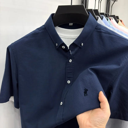 Camisa de manga curta de marca de luxo, 100% algodão, bordado de pônei de alta qualidade, moda casual para golfe, negócios, nova coleção masculina.