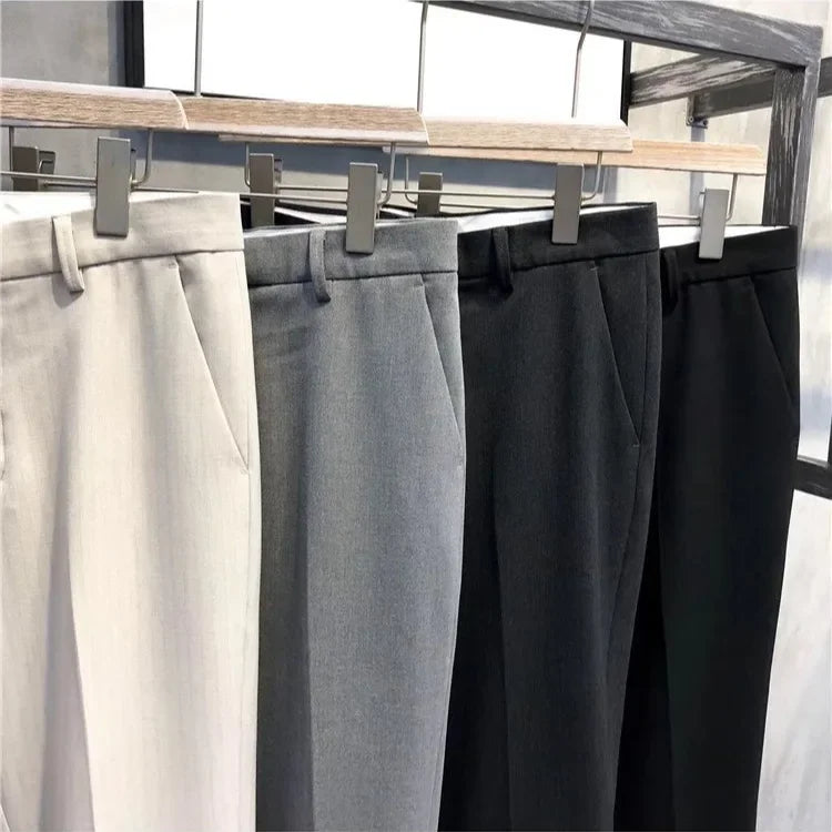 Calças Masculinas Casuais Estilo Japonês Verão 2022 Nova Tendência Marca Elegante com Caimento Fluido e Corte Reto Solto Comprimento 7/8