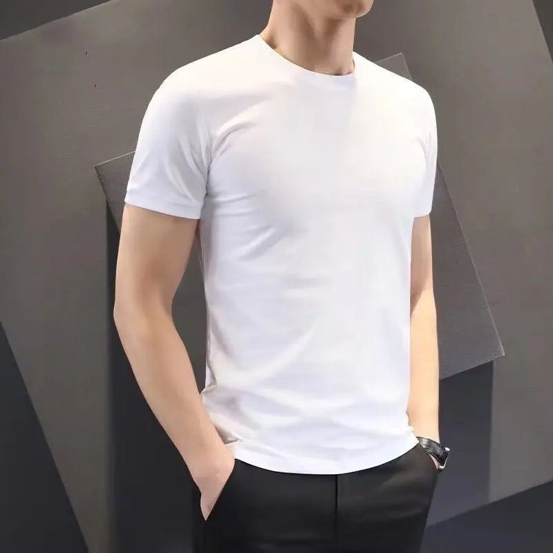 Marathon Men's Casual T-shirts Summer Quick Dry Breathable Round Neck Short Sleeve Elastic Outdoor Training Hiking Run T-shirts