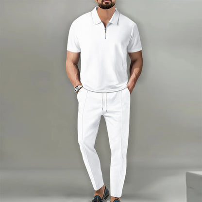 Verão masculino esportes polo terno de manga curta elegante zíper camisa polo e shorts conjunto masculino casual streetwear 2 peças lazer esportes conjunto