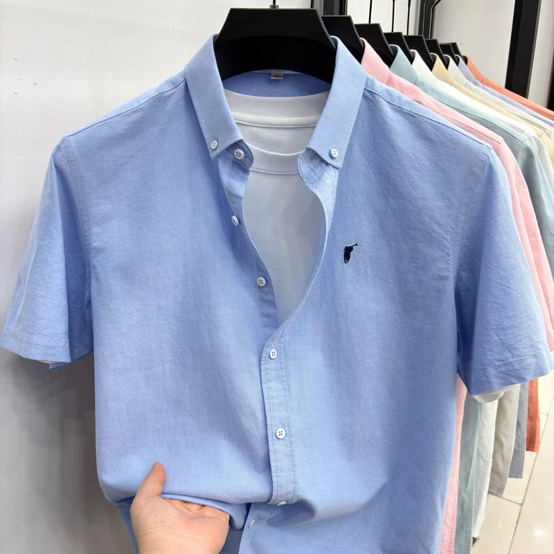 Camiseta masculina de manga curta 100% algodão puro respirável nova coleção de verão com bordado Paul Pony estilo casual para negócios