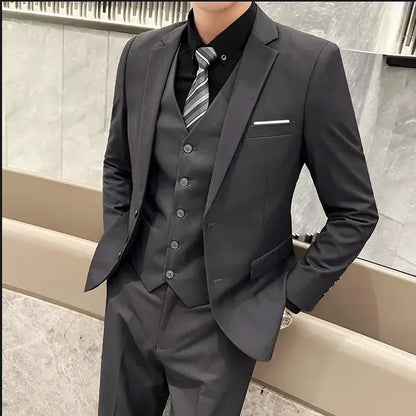 Terno (blazer + colete + calças) masculino elegante cavalheiro negócios estilo britânico cor sólida banquete anfitrião casual terno de casamento