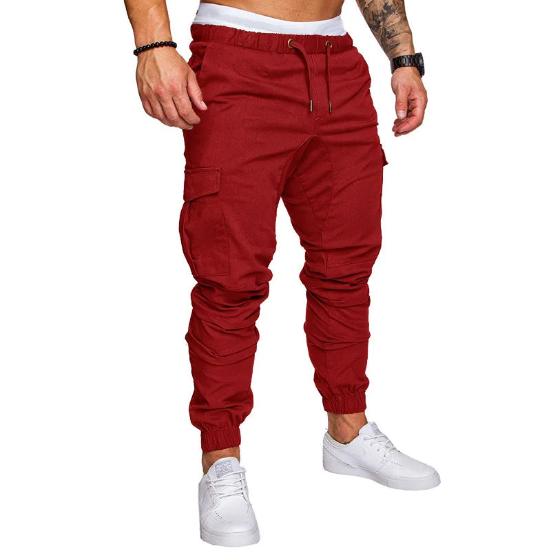 Novas Calças Casuais Masculinas de Tecido Trançado Streetwear Novas Calças de Trabalho com Múltiplos Bolsos