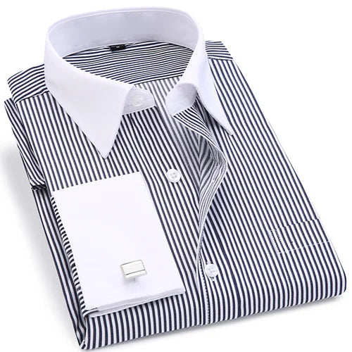 6xl oversized abotoaduras francesas camisa de manga longa para homens para trabalho negócios fino ajuste manga longa camisa masculina social formal