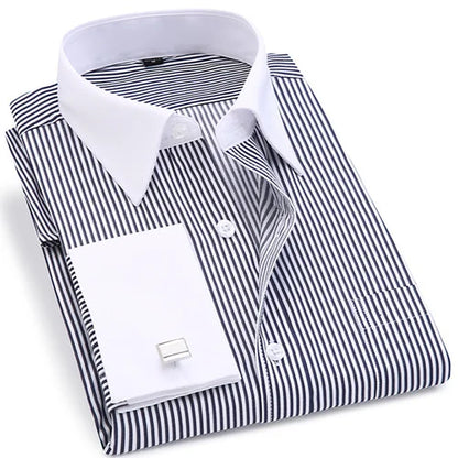 6xl oversized abotoaduras francesas camisa de manga longa para homens para trabalho negócios fino ajuste manga longa camisa masculina social formal
