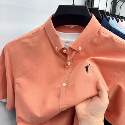 Camiseta masculina de manga curta 100% algodão puro respirável nova coleção de verão com bordado Paul Pony estilo casual para negócios