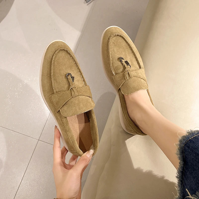 Apartamentos casuais femininos primavera outono nova sola grossa camurça antiderrapante mocassins mulher condução sapatos de plataforma caminhada