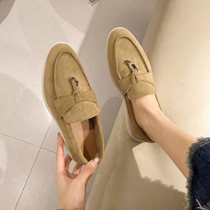 Apartamentos casuais femininos primavera outono nova sola grossa camurça antiderrapante mocassins mulher condução sapatos de plataforma caminhada