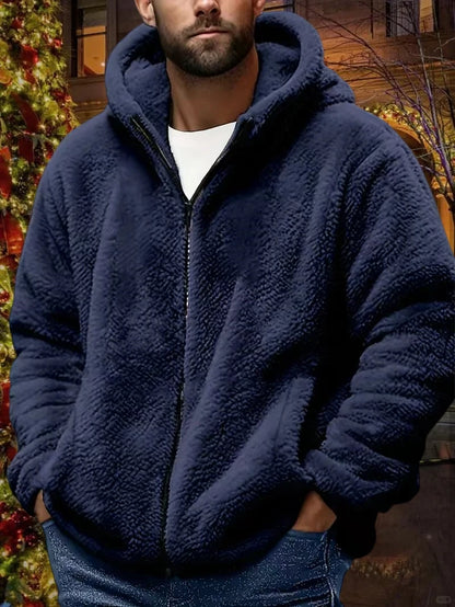 Jaqueta masculina com zíper cor sólida chapéu com zíper casual outono inverno roupas