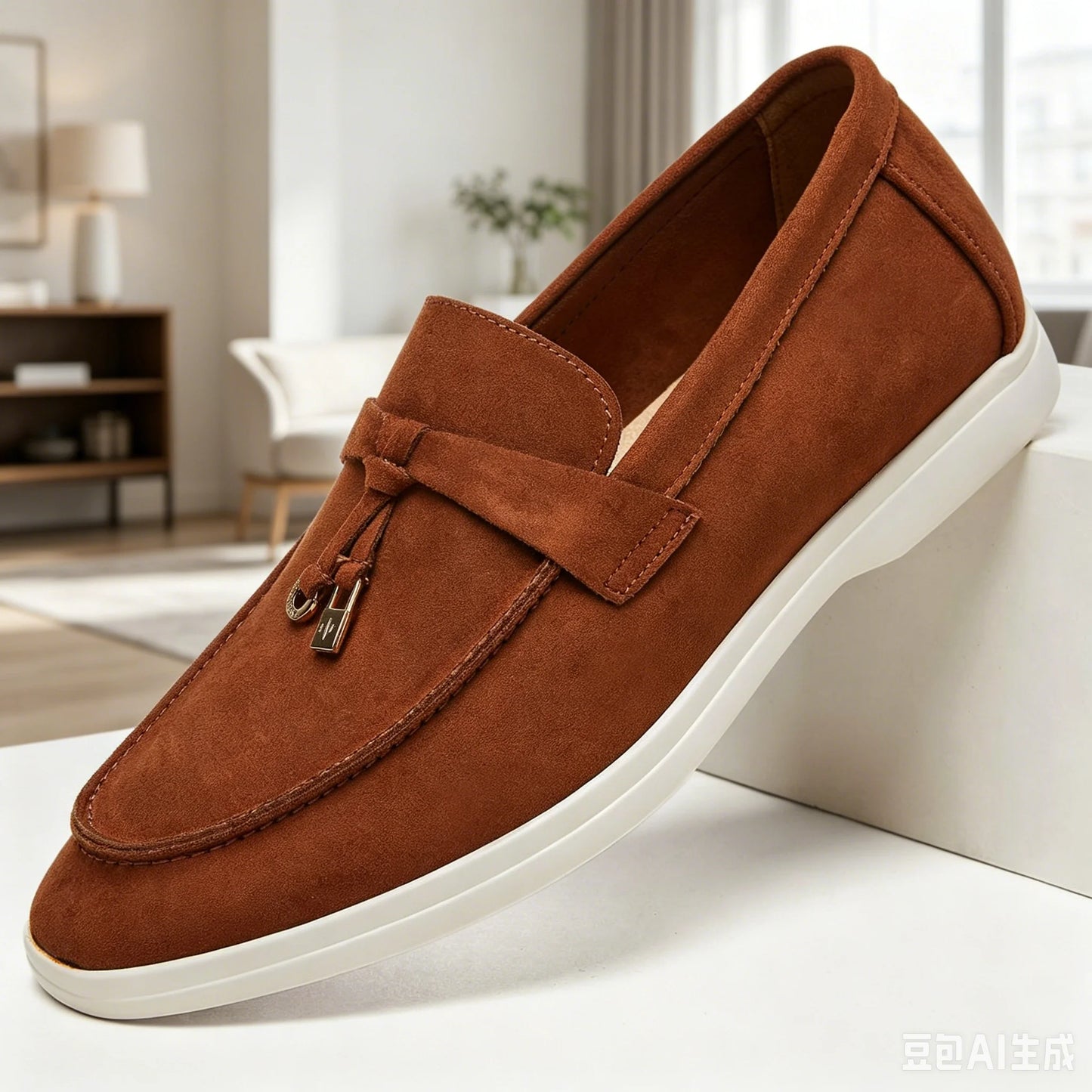 Mocassins Masculinos de Camurça com Borlas, Sola Plana Leve Antiderrapante para Uso Diário, Escritório e Direção - Novo Desai 2026