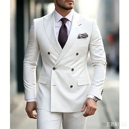 Ternos masculinos sólidos 2 peças plus size casamento diário negócios formal ternos masculinos sob medida silm fit duplo breasted 6 botões