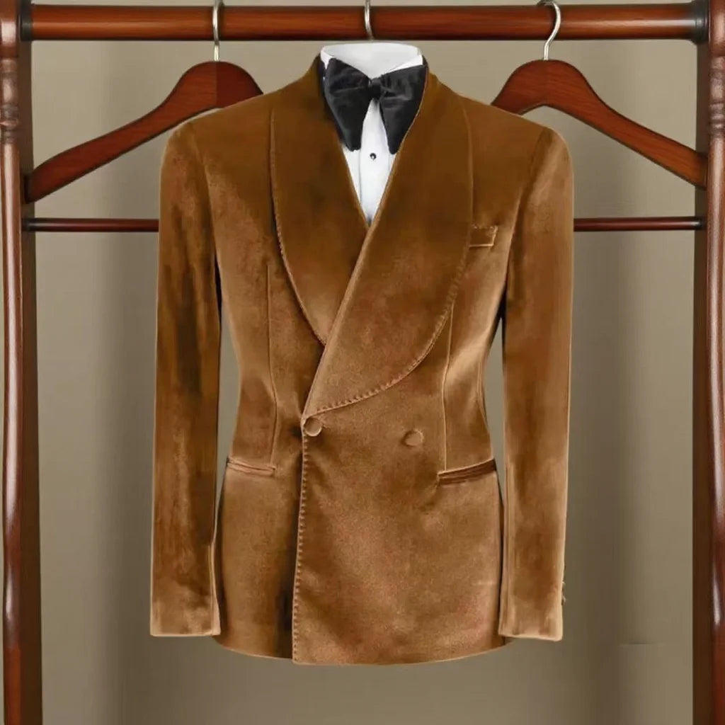 Ternos formais de veludo masculino, blazer duplo breasted, 1 peça, elegante, slim fit, roupas masculinas, casamento, negócios, casacos casuais