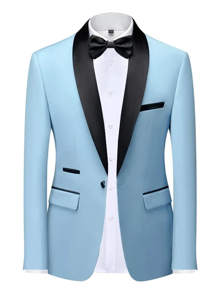 Mens Blazer Slim Fit Tuxedo Suits Jacket Shawl Collar Solid Jacket Wedding Dinner Prom One Button Blazer Jacket