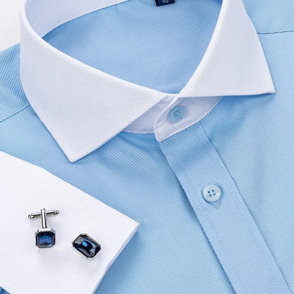 2024 nicho chique manga dupla dobrada gola windsor negócios camisa de manga comprida vestido masculino de alta qualidade aleatório abotoaduras francesas