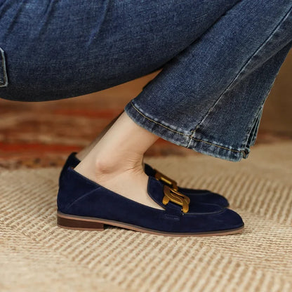 Ryamag mocassins femininos novos sapatos planos retro triunfo deslizamento-em mocassins femininos cabeça quadrada sapatos planos de salto baixo luxo