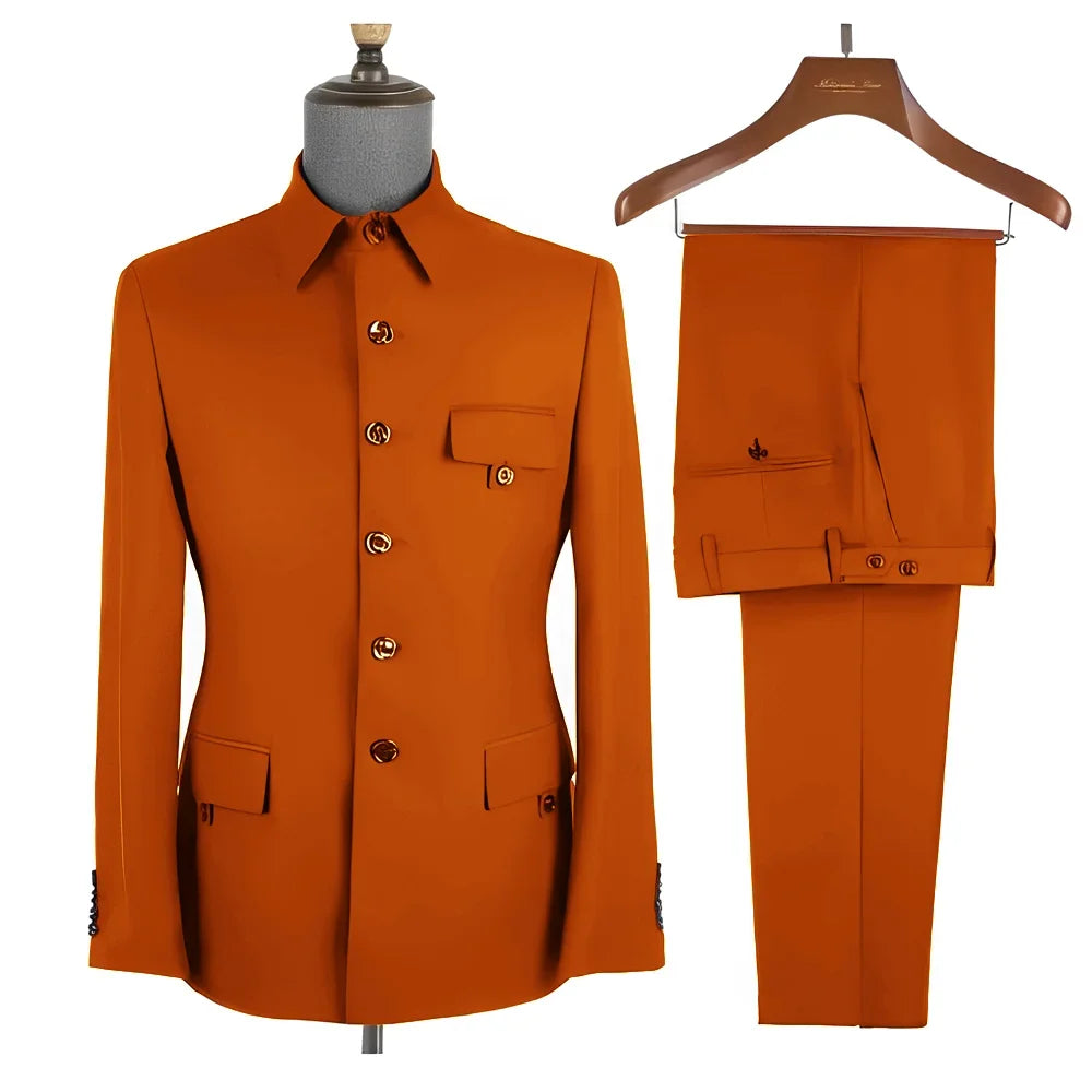 Terno masculino formal azul real, conjunto de 2 peças, gola, blazer, calças, slim fit, casamento, noivo, smoking, vestido de festa