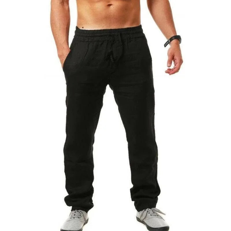 Calças masculinas coreanas de algodão para o verão, novas, respiráveis, de cor sólida, confortáveis, para fitness, ioga, corrida e estilo streetwear.