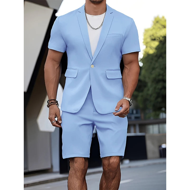 Terno masculino verão casual terno  2 peças moda manga curta terno blazer 5 polegadas vestido shorts para casamentos na praia ocasiões casuais