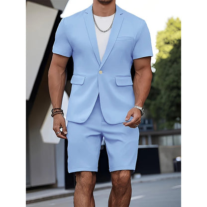 Terno masculino verão casual terno  2 peças moda manga curta terno blazer 5 polegadas vestido shorts para casamentos na praia ocasiões casuais