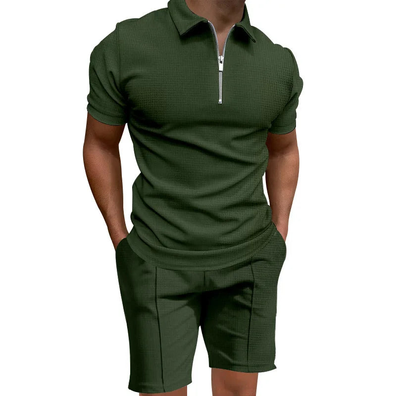 Homens de manga curta slim-fit terno casual da moda, lapela waffle, cor sólida, roupas de verão, frete grátis, 2024