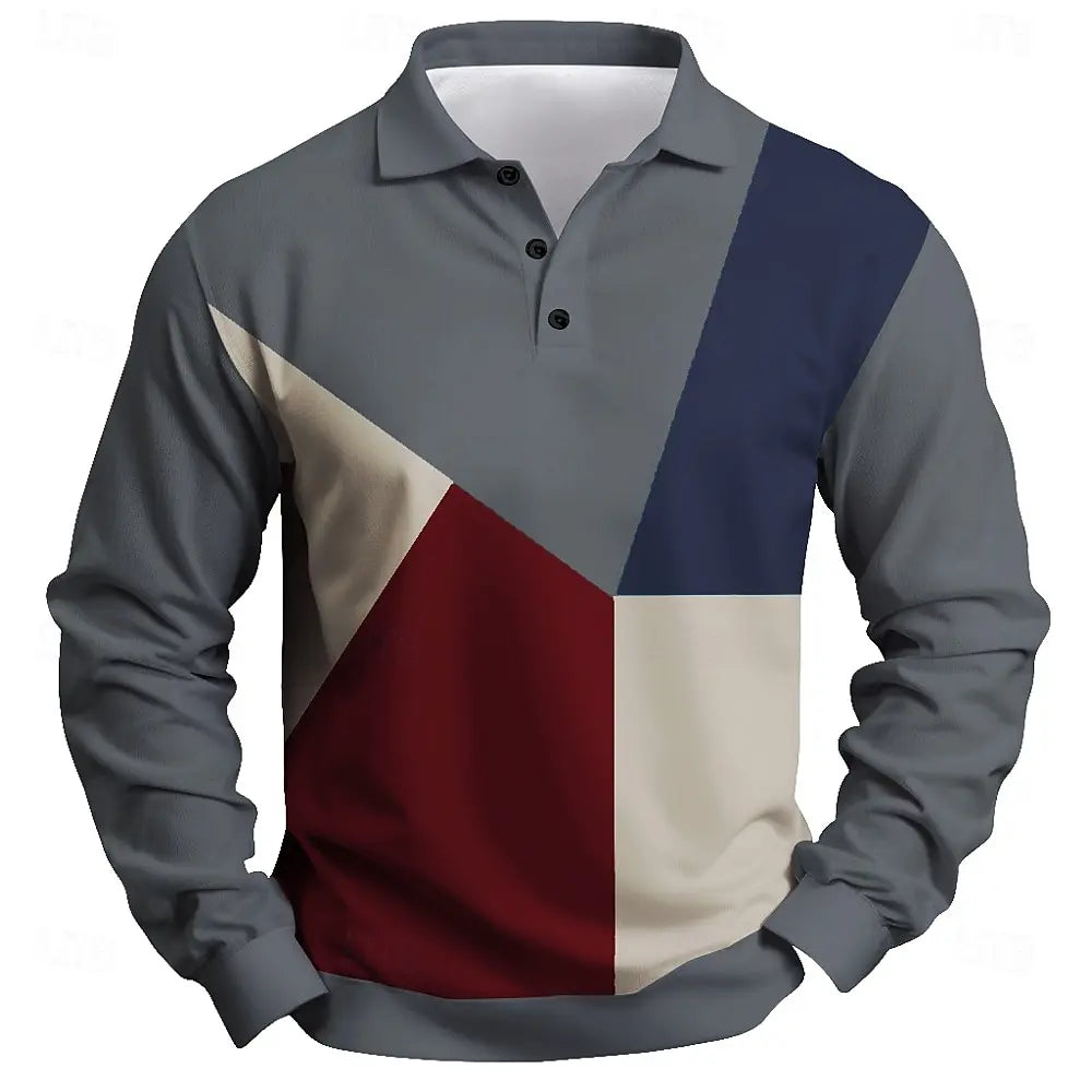 2025 moda masculina bloco de cores camisa polo manga longa respirável casual topos fino ajuste secagem rápida gola clássica camisa polo