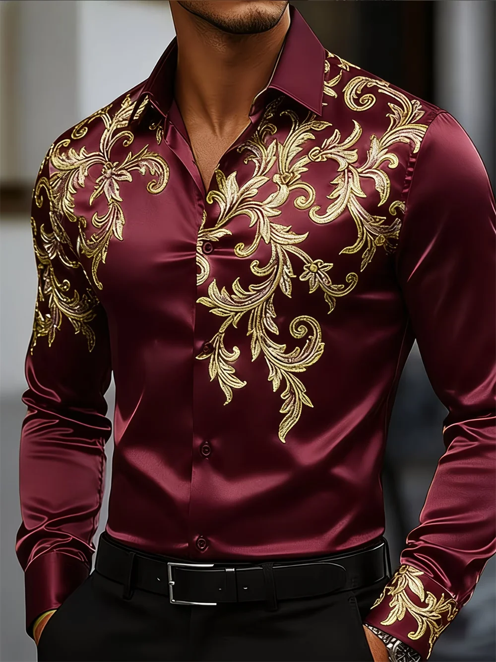 Nova camisa masculina de manga comprida com estampa 3D de trevo, padrão de alta qualidade, casual, com gola.