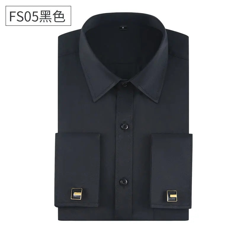 Social formal francês manguito manga longa camisa masculina festa de casamento escritório trabalho masculino vestido camisa cor sólida camisas brancas negócios 6xl