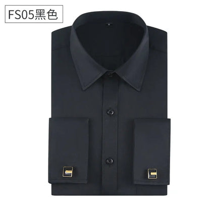 Social formal francês manguito manga longa camisa masculina festa de casamento escritório trabalho masculino vestido camisa cor sólida camisas brancas negócios 6xl