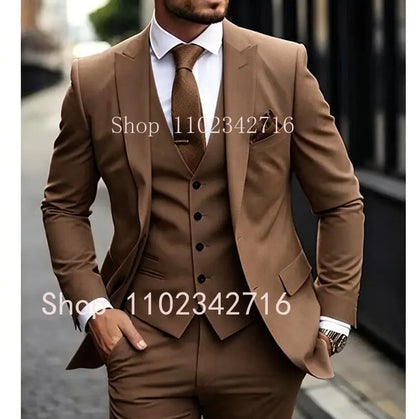 Pink Luxury Men Suits 2024 Terno Slim fit 3 Piece Jacket Pant With Vest Groom Wedding Tuxedo Costume Homme Formal Occasion Terno