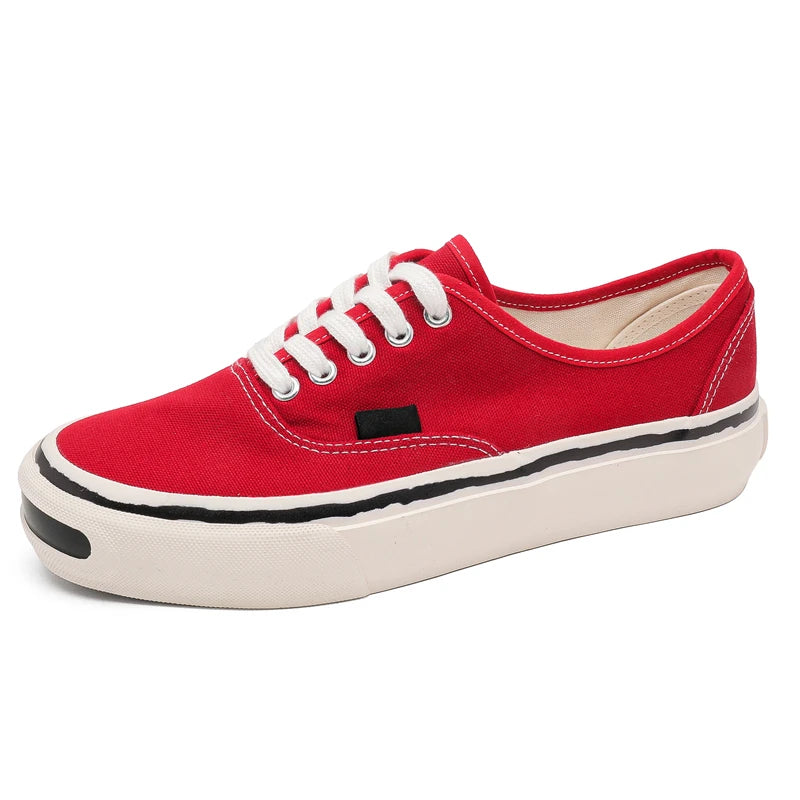 Hkdq tendência vermelho vulcanizado tênis masculino sapatos de lona baixo topo moda casual tênis masculino plataforma antiderrapante sapatos de skate