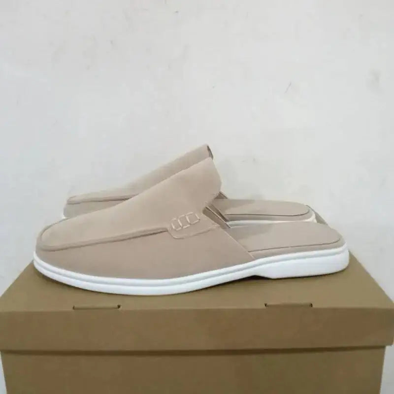 Mules de Camurça Masculinos, Sapatos Casuais Slip-on com Solado Plano, Chinelos Confortáveis para Homens