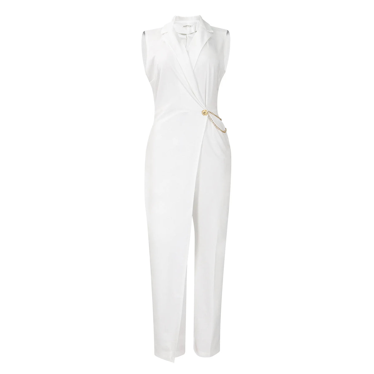 Moda feminina sem mangas terno gola cintura corrente macacão primavera verão sólido sem mangas de perna larga & playsuits macacão