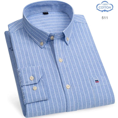 2025 camisa social masculina puro algodão oxford marca de luxo fino macio abotoado xadrez formal trabalho roupas ocidentais