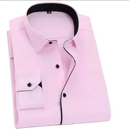Camisa casual masculina de cor sólida listras xadrez macia e confortável nova camisa de lapela com botão