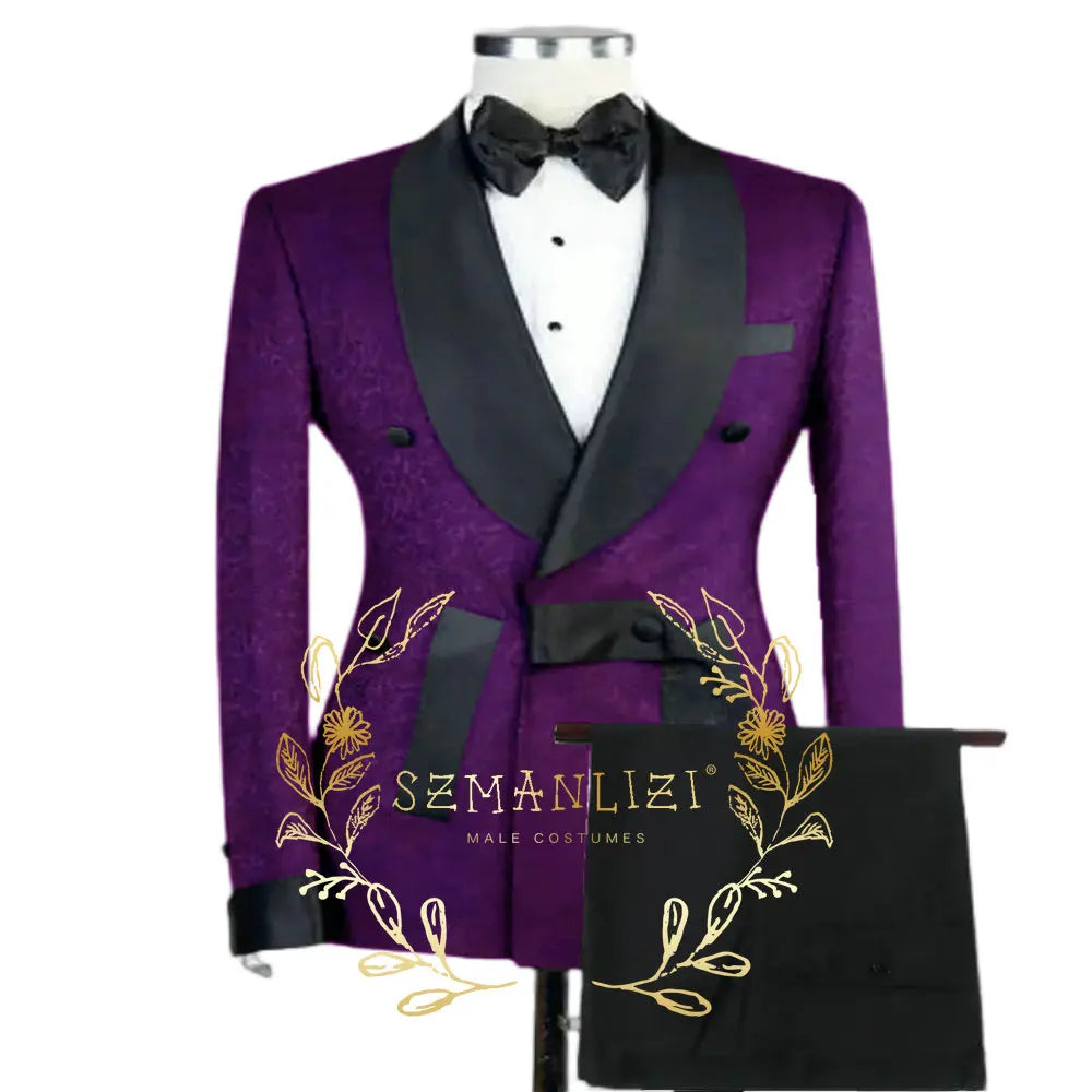 Novo elegante preto jacquard padrinhos festa de formatura duplo breasted casamento smoking fino ajuste xale lapela noivo melhor homem