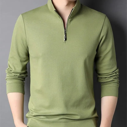 2023 primavera e outono pulôver masculino gola zíper sólido manga longa camiseta alta pescoço polo inferior moda casual topos