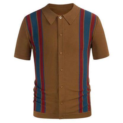 Novo verão camiseta masculina 2024 manga curta lapela listra impressão botão listra camisa polo moda pulôver topos