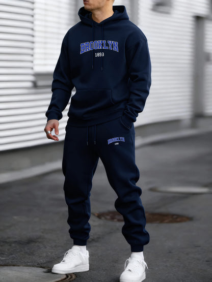 Brooklyn Usa 1888 Print Tracksuit For Men Simple Comfortable Pants All-Match Loose Clothing Unisex Autumn Fleece Sportsuit