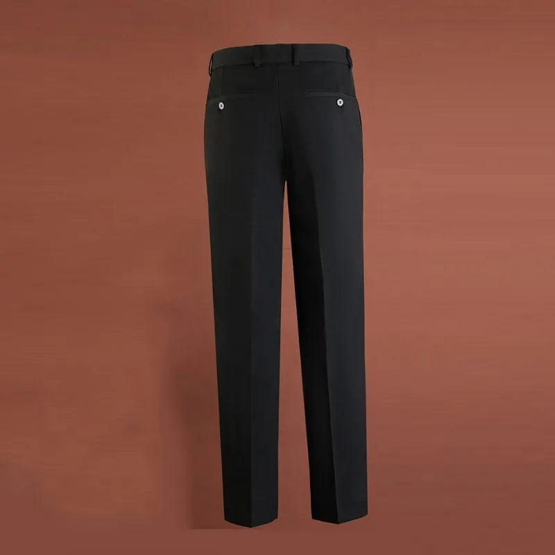 Calça Social Masculina KIDWHXR para Todas as Estações, Cor Sólida Simples, Respirável, Corte Reto Solto, Cintura Média, Casual de Negócios