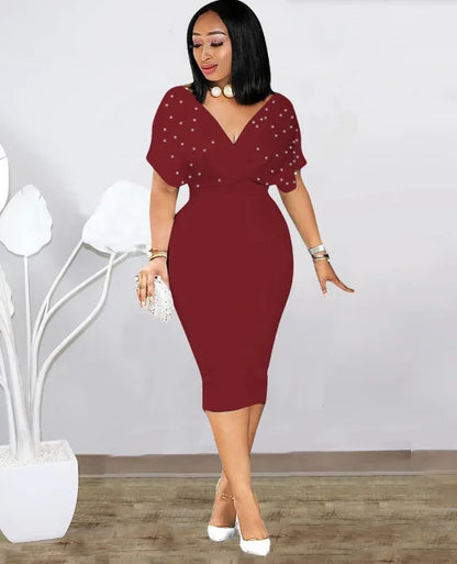 Vestido de verão mulher 2025 moda sexy apertado encaixe profundo-v vestido branco pérola vestidos de festa cor sólida magro escritório midi vestido
