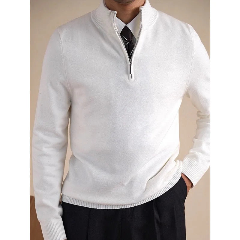Camiseta Masculina Slim Fit de Manga Longa em Tricô com Gola Alta Estilo Casual para Outono e Inverno em Cor Sólida e Anti-Bolinhas