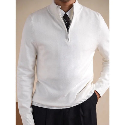 Camiseta Masculina Slim Fit de Manga Longa em Tricô com Gola Alta Estilo Casual para Outono e Inverno em Cor Sólida e Anti-Bolinhas