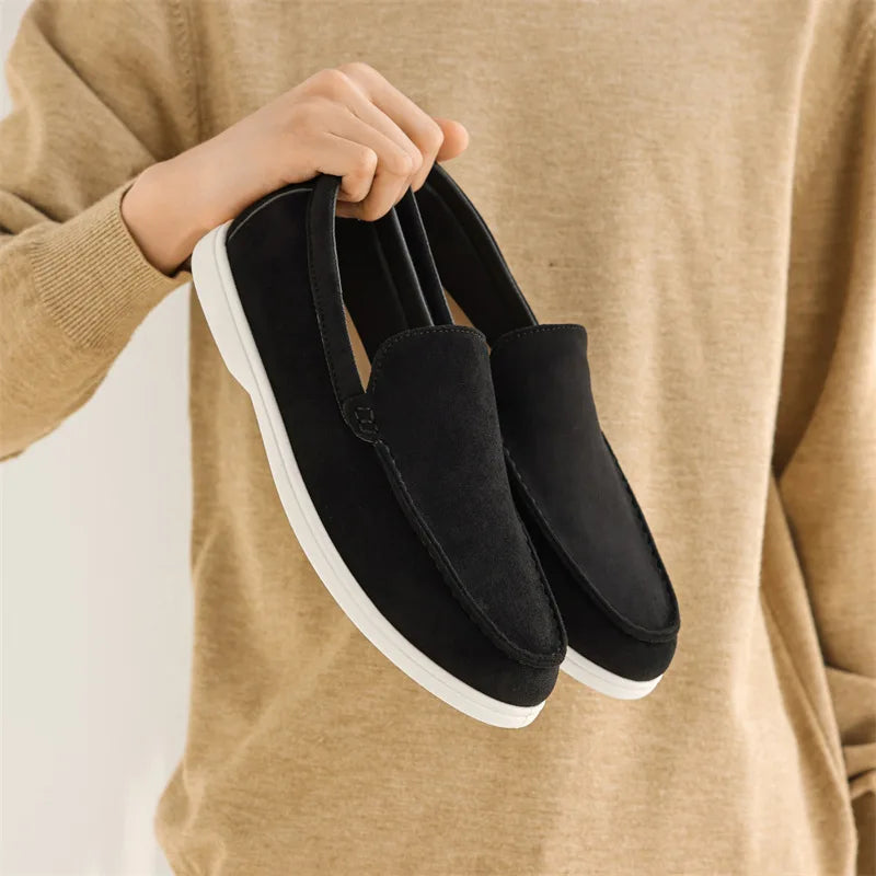 Sapatos casuais masculinos de couro de camurça, mocassins clássicos estilo britânico, sapatos masculinos leves e macios, mocassins masculinos sem cadarço para dirigir