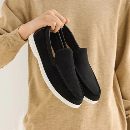 Sapatos casuais masculinos de couro de camurça, mocassins clássicos estilo britânico, sapatos masculinos leves e macios, mocassins masculinos sem cadarço para dirigir
