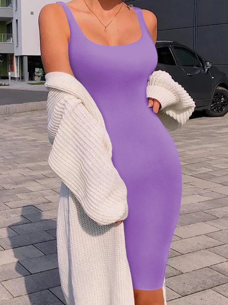 Vestido Midi Sem Mangas Sexy de Verão da AliExpress, Tamanho Plus para Mulheres, Estilo Europeu e Americano