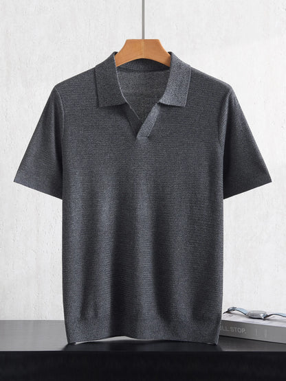 Camiseta Polo Masculina Nova de Verão 100% Liocel, Gola Polo, Cor Sólida, Malha Fina, Pulôver Casual de Negócios, Manga Curta