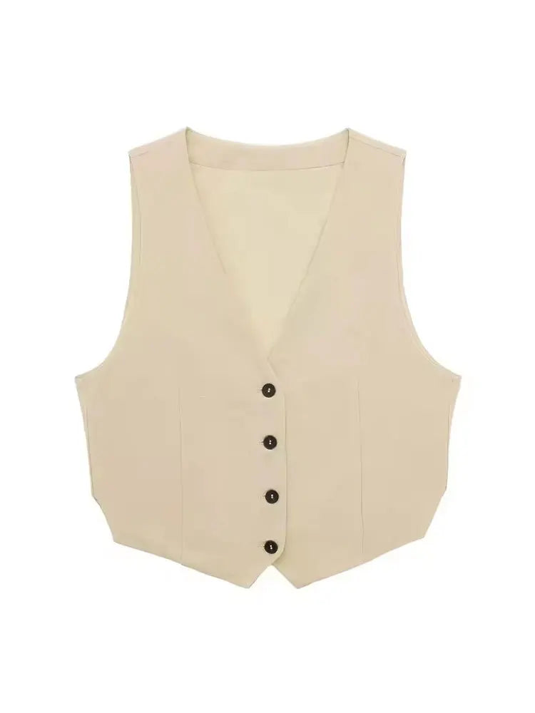 Conjunto Casual Feminino HH de 2 Peças, Top de Alça em V e Calças Slim de Cintura Alta, Roupas Casuais para Escritório e Uso Diário