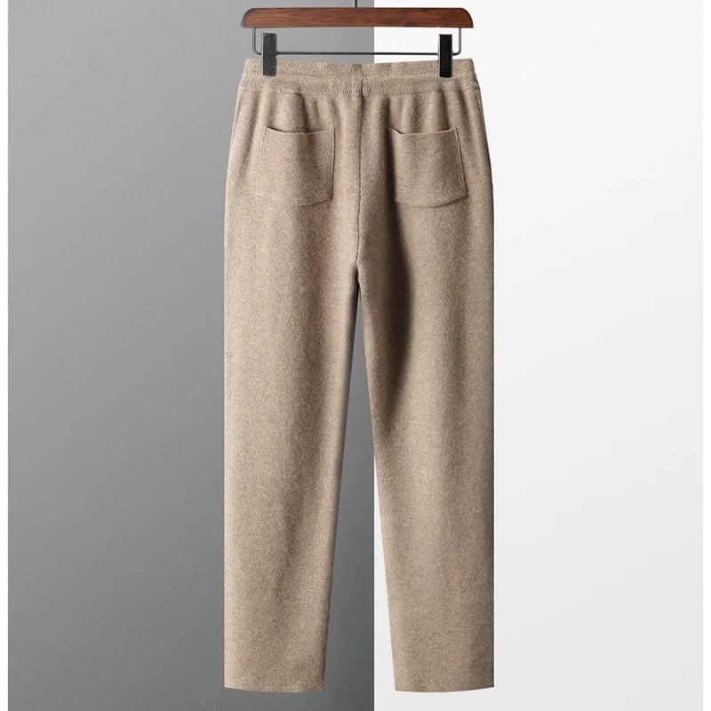Outono e inverno novo grosso lazer calças de caxemira calças de malha fina masculina 100% calças de lã pura para manter aquecido